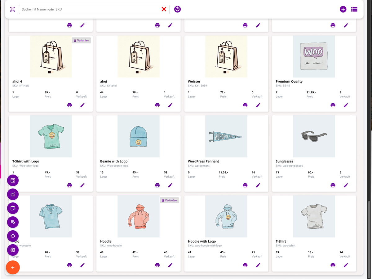 Produkteverwaltung Übersicht